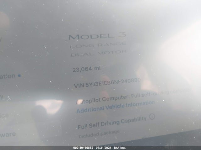2022 TESLA MODEL 3 5YJ3E1EB6NF249880 Photo 6
