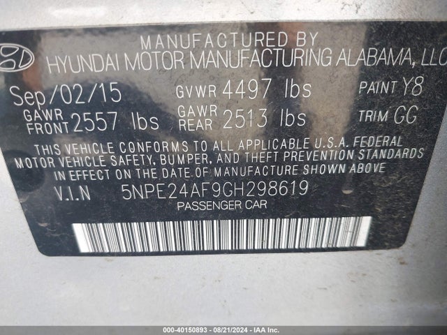 Hyundai SONATA SE 2016 5NPE24AF9GH298619 Image 9