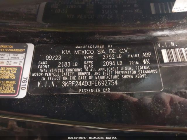 3KPF24AD3PE692754 KIA Forte Lxs