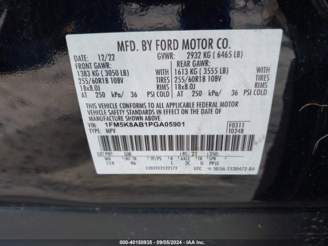 1FM5K8AB1PGA05901 Ford Police Interceptor Utility