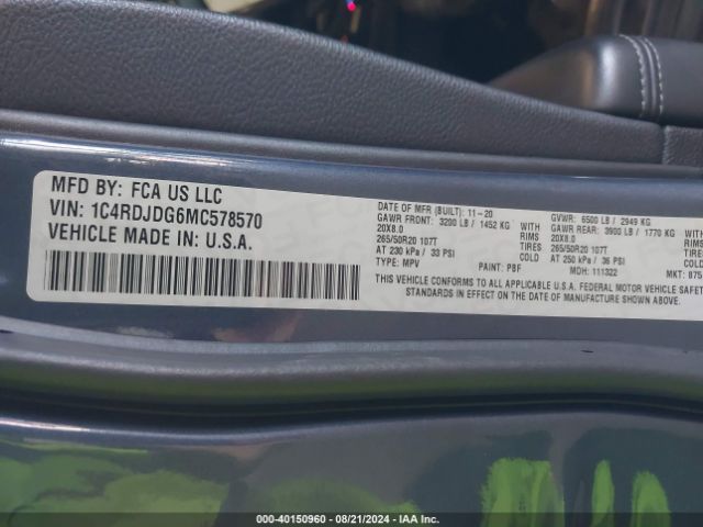 2021 DODGE DURANGO 1C4RDJDG6MC578570 Photo 8