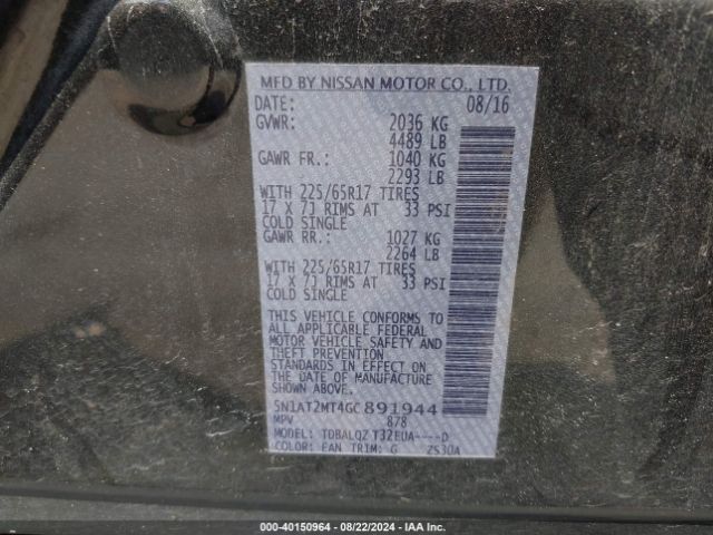 5N1AT2MT4GC891944 Nissan ROGUE SV