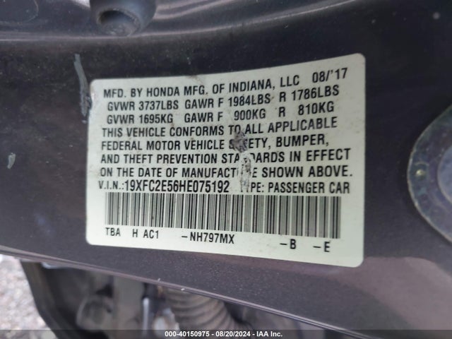 Honda Civic Lx 2017 19XFC2E56HE075192 Image 9