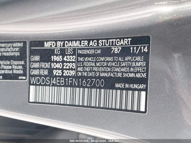 WDDSJ4EB1FN162700 Mercedes-Benz CLA 250