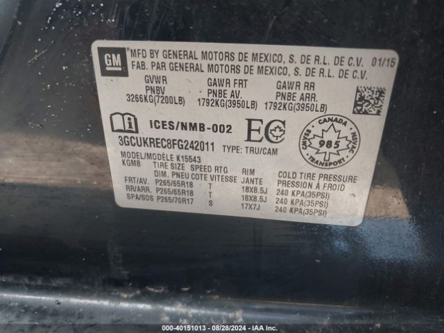 3GCUKREC8FG242011 Chevrolet Silverado 1500 1lt/2lt