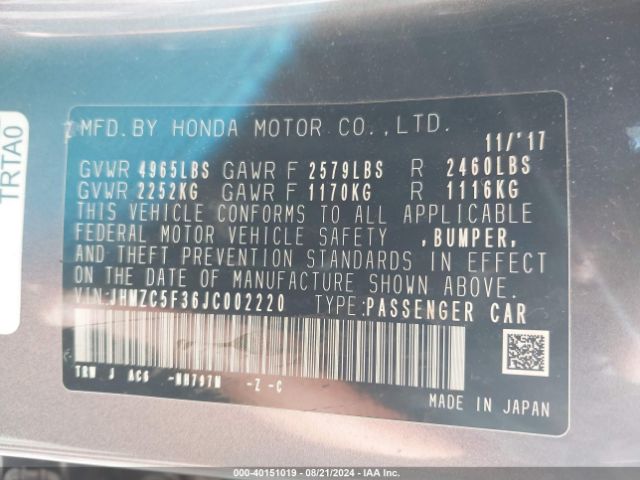 JHMZC5F36JC002220 Honda Clarity Plug-in Hybrid Touring