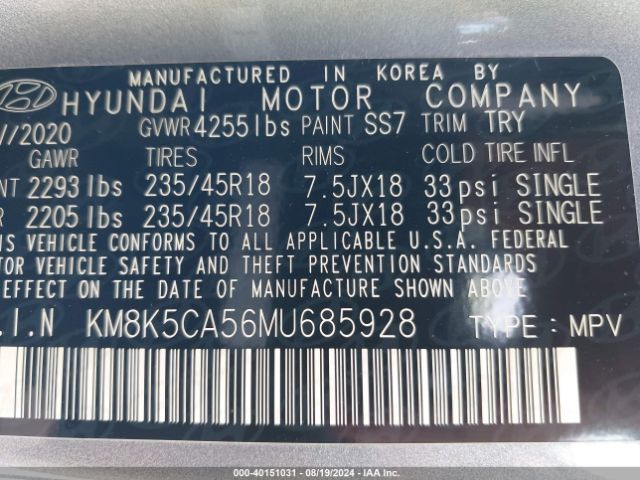 KM8K5CA56MU685928 Hyundai Kona Ultimate