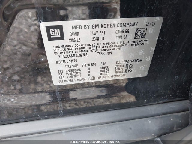 Chevrolet Trax Fwd Lt 2020 KL7CJLSB7LB092708 Image 9