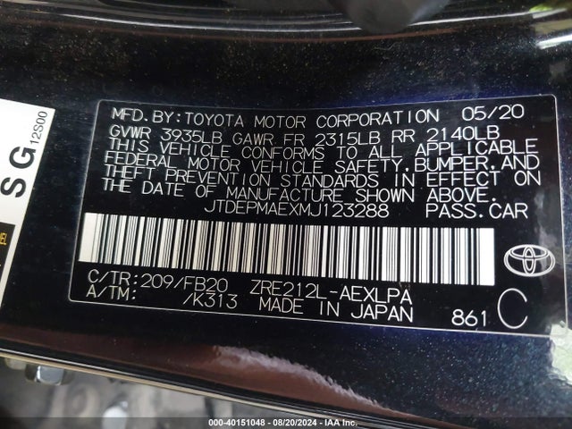 Toyota COROLLA LE 2021 JTDEPMAEXMJ123288 Image 9