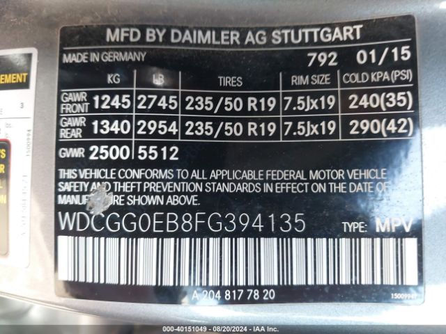 WDCGG0EB8FG394135 Mercedes-Benz Glk 250 Bluetec 4matic