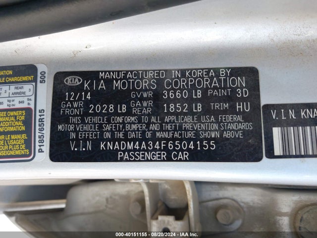 KIA RIO LX 2015 KNADM4A34F6504155 Image 9