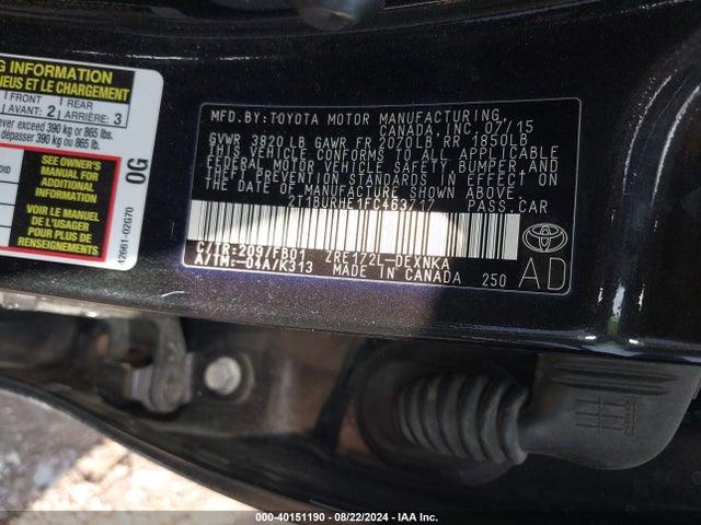 Toyota COROLLA LE 2015 2T1BURHE1FC463717 Image 9