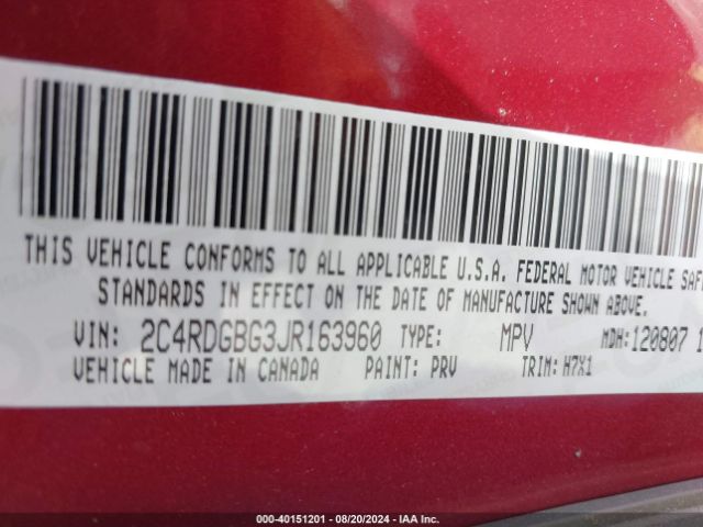 2C4RDGBG3JR163960 Dodge Grand Caravan Se
