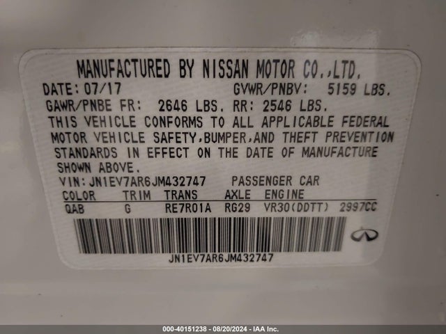 JN1EV7AR6JM432747 Infiniti Q50 3.0t Luxe