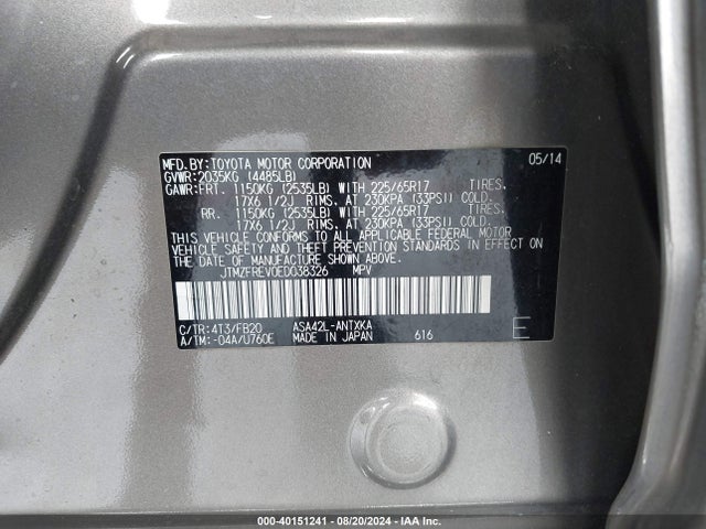 Toyota RAV4 LE 2014 JTMZFREV0ED038326 Image 9