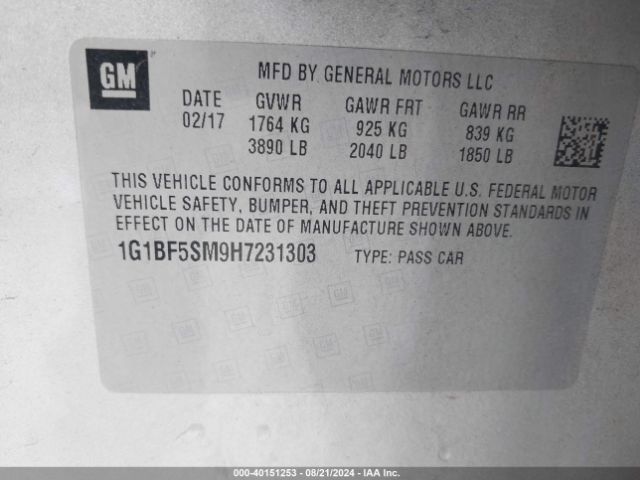 1G1BF5SM9H7231303 Chevrolet Cruze Premier Auto
