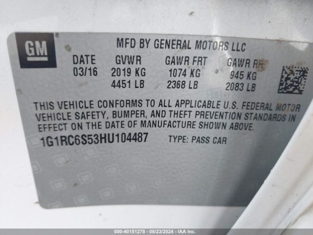 1G1RC6S53HU104487 Chevrolet VOLT LT