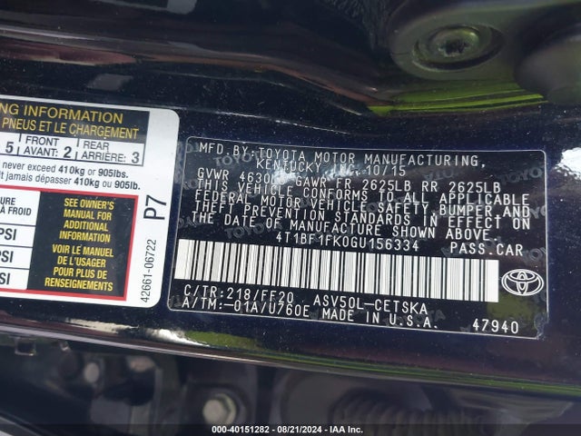 Toyota CAMRY SE 2016 4T1BF1FK0GU156334 Image 9