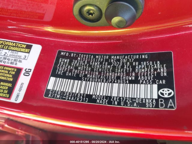 5YFBURHE8JP749654 Toyota COROLLA LE