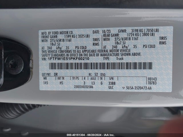 Ford F-150 Lariat 2023 1FTFW1E51PKF60210 Image 9