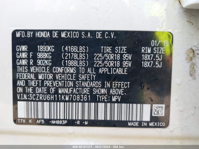 3CZRU6H11KM708361 Honda HR-V SPORT