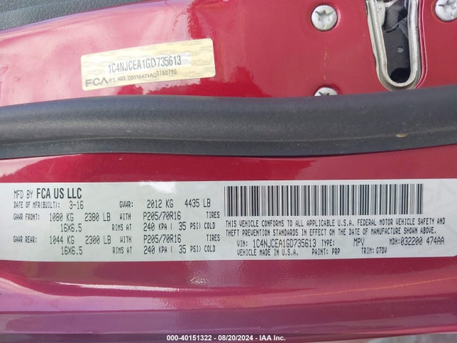 1C4NJCEA1GD735613 Jeep Compass Latitude