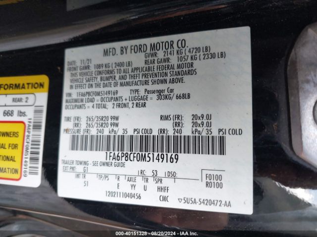 1FA6P8CF0M5149169 Ford Mustang Gt Premium Fastback