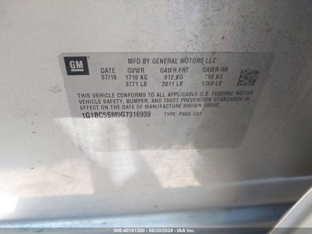 1G1BC5SM9G7316939 Chevrolet Cruze Ls Auto
