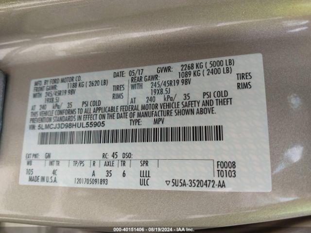 5LMCJ3D98HUL55905 Lincoln Mkc Reserve