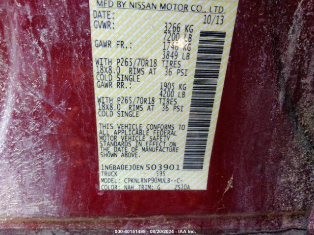 1N6BA0EJ0EN503901 Nissan TITAN S
