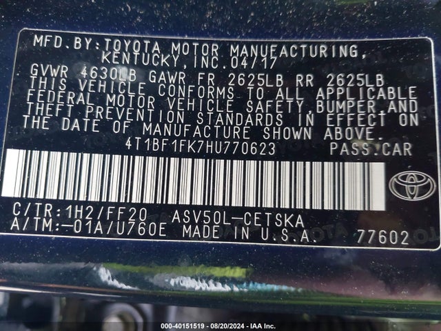 Toyota CAMRY SE 2017 4T1BF1FK7HU770623 Image 9