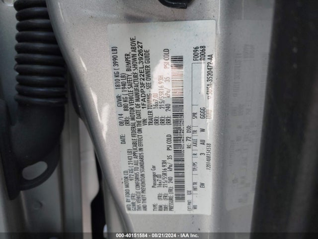Ford FOCUS SE 2014 1FADP3F22EL392627 Image 9