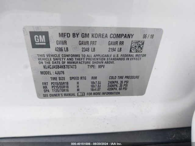 KL4CJASB4KB707473 Buick Encore Fwd Preferred