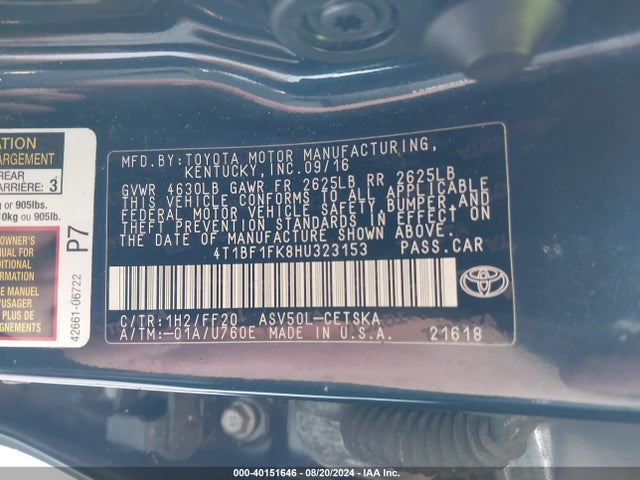 Toyota CAMRY SE 2017 4T1BF1FK8HU323153 Image 9