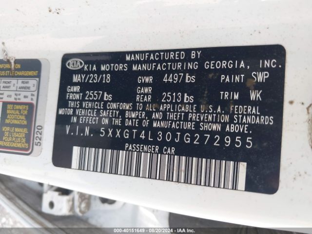 5XXGT4L30JG272955 KIA Optima Lx