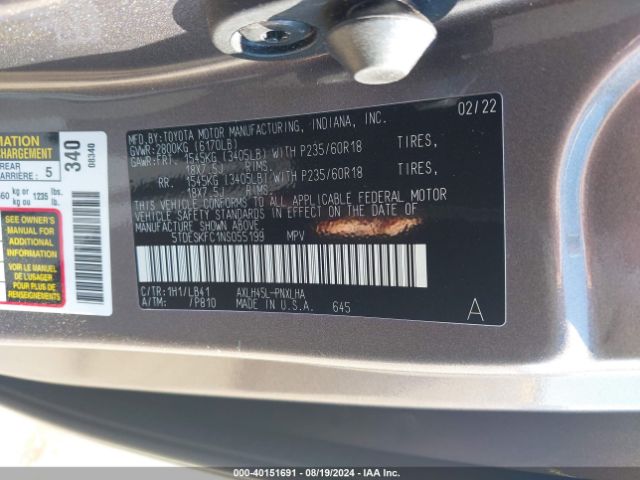 5TDESKFC1NS055199 Toyota Sienna Platinum