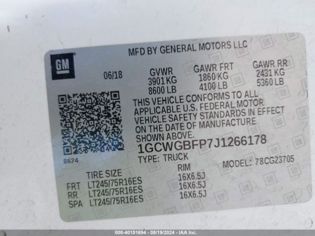1GCWGBFP7J1266178 Chevrolet Express 2500 Work Van