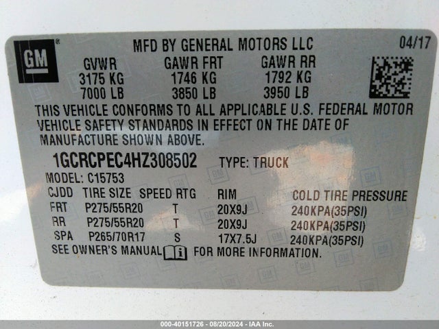 Chevrolet Silverado 1500 Custom 2017 1GCRCPEC4HZ308502 Image 9