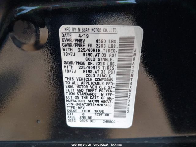 JN8AT2MT4KW267433 Nissan ROGUE SV