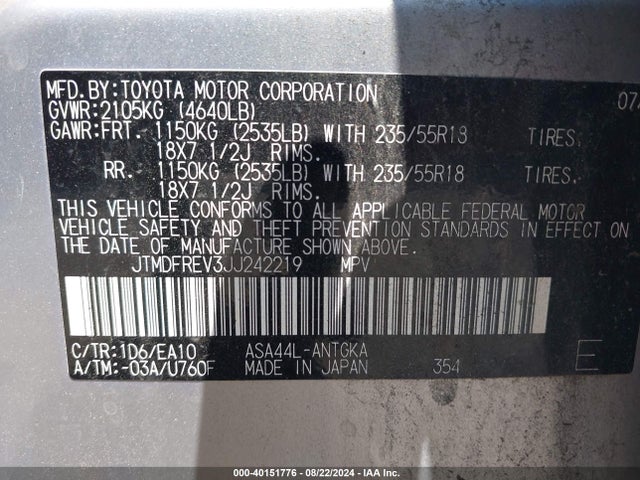 Toyota Rav4 Limited 2018 JTMDFREV3JJ242219 Image 9