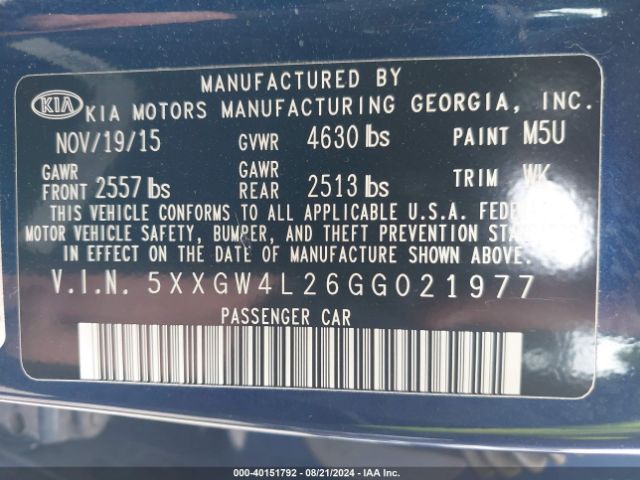 5XXGW4L26GG021977 KIA OPTIMA SX