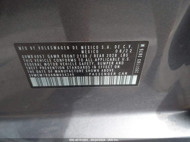 3VWCM7BU6NM034245 Volkswagen Jetta 1.5t S