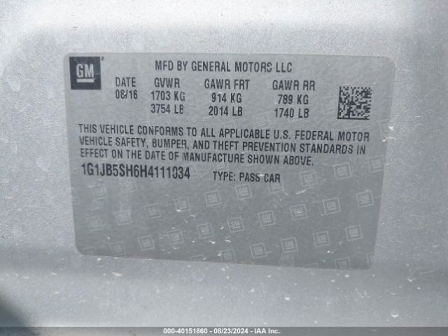 1G1JB5SH6H4111034 Chevrolet Sonic Ls Auto