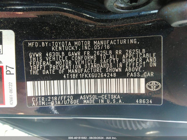 Toyota CAMRY SE 2016 4T1BF1FKXGU264248 Image 9