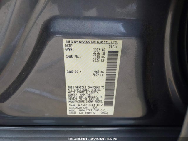 Nissan Altima 2.5 Sl 2017 1N4AL3AP6HC184367 Image 9