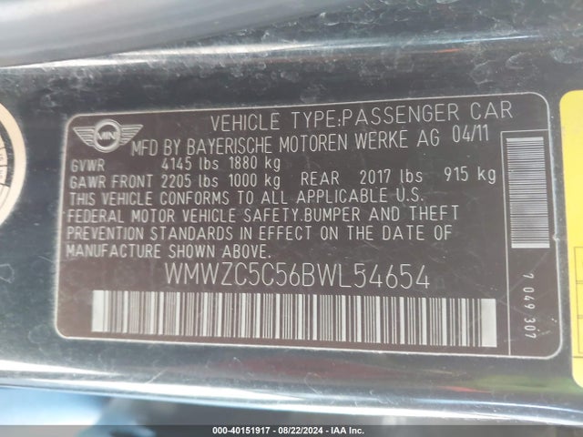 2011 MINI COOPER S COUNTRYMAN WMWZC5C56BWL54654 Photo 8