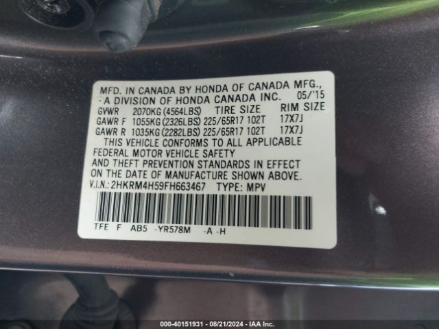 2HKRM4H59FH663467 Honda CR-V EX