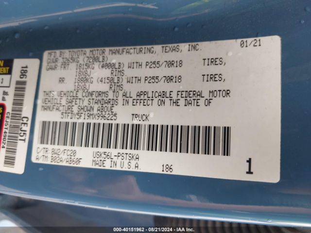 5TFDY5F19MX996225 Toyota Tundra Sr5