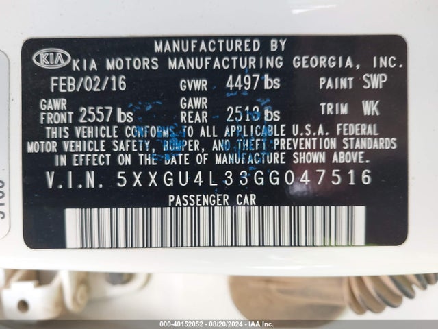 KIA OPTIMA EX 2016 5XXGU4L33GG047516 Image 9