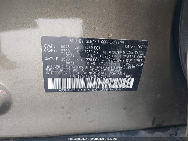 4S4BTGPD1L3123497 Subaru Outback Touring Xt